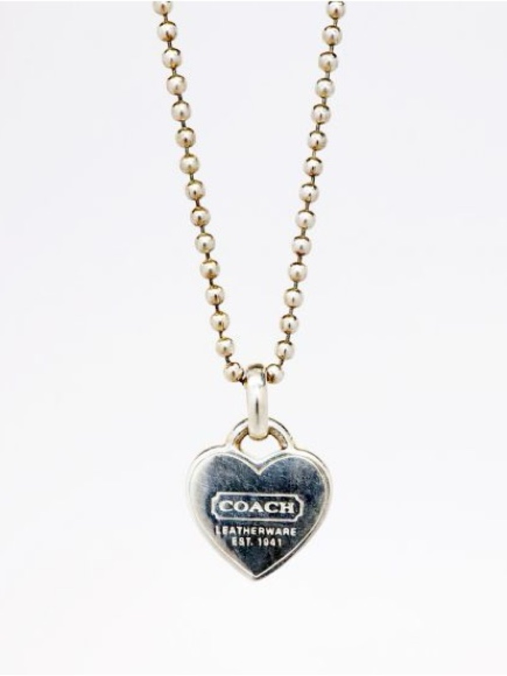 COACH Silver Heart Logo Pendant Necklace